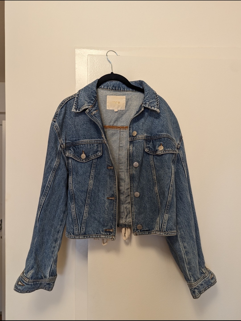 MAJE Bisou Cropped Lace-Up Blue Faded Denim